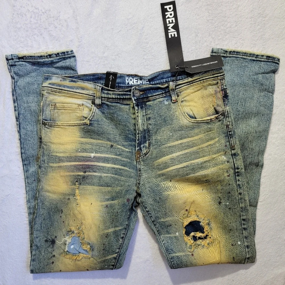 NWT PREME Mens Distressed Destroyed Denim Jeans Streetwear 38 / 34 - Picture 4 of 13